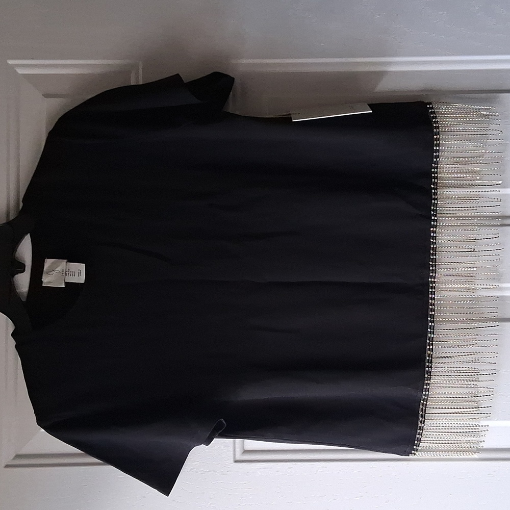 Joie Black Top with Beaded Fringe